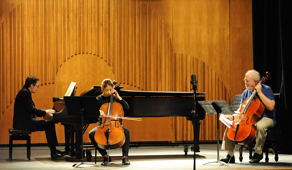 Student performing on stage